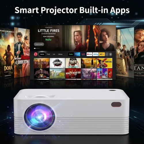 Vista 3 de Proyector inteligente con Wi-Fi y Bluetooth, proyector de video de soporte Blanco