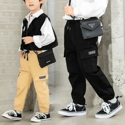 Vista 3 de Pantalones para niño pequeño, paquete de 2 pantalones de meter negro beige (Black+beige)