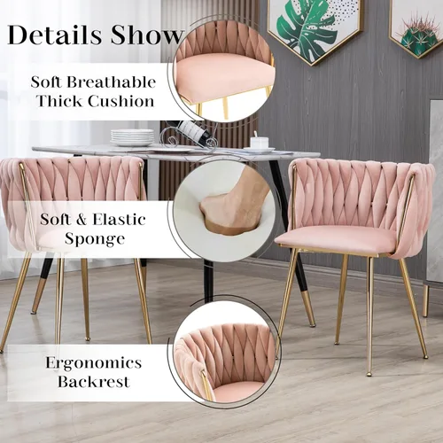 Vista 5 de Glam Style - Juego de mesa de comedor de 5 piezas para 4, mesa de comedor rectangular de vidrio templado de 51 pulgadas con base de metal dorado