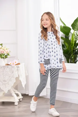 Vista 2 de Arshiner Conjuntos de pijama para niñas pequeñas, conjuntos de ropa de conejo, conjuntos de manga larga de 2 piezas, conjuntos de leggings superiores