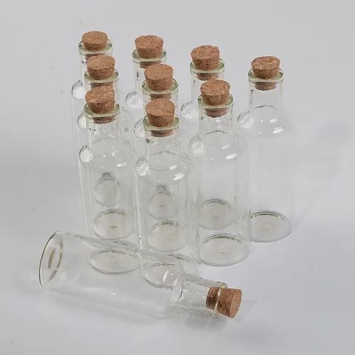 Vista 5 de 50 botellas de cristal transparente de 1.2 fl oz con botellas de corcho para frascos de boda, decoración de regalos, tarros de bricolaje