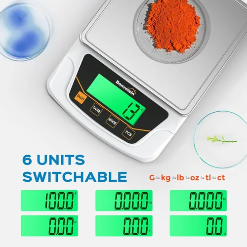 Vista 3 de Bonvoisin Báscula Digital con Precisión de 0.1 Gramo, Escala de Laboratorio Científica Digital de 6000g para Laboratorio, Pesaje de Joyería