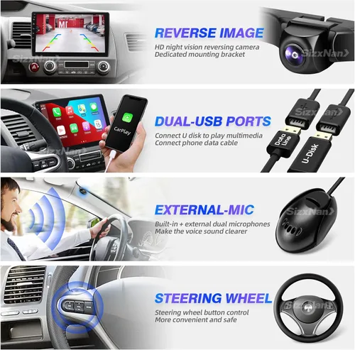 Vista 5 de Pantalla táctil Android compatible con Carplay Android Auto, radio de coche estéreo Bluetooth navegación reproductor multimedia GPS WiFi FM/AM