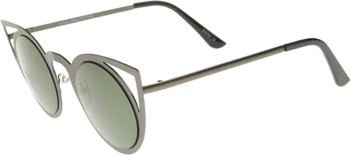 Vista 21 de zeroUV Gafas de sol redondas de metal recortadas con lente de espejo de ojo de gato para mujer