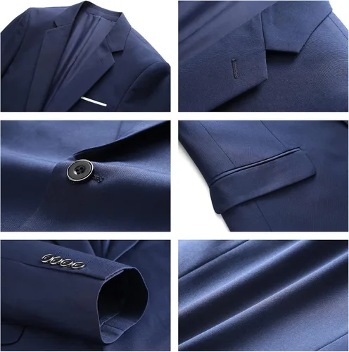 Vista 5 de Traje de 2 piezas para hombre, ajustado, con un botón, chaqueta y pantalones, negocios, boda, fiesta, regreso a casa, trajes para hombres