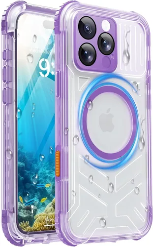 Vista 32 de Funda impermeable para iPhone 15 con Magsafe, protector de pantalla, cordón, IP68 militar de cuerpo completo a prueba de golpes, para deportes