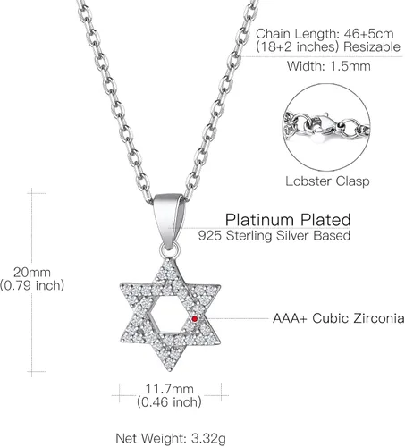 Vista 7 de Suplight Collar de plata de ley 925 con estrella judía de David, acero inoxidable, chapado en oro, mano islámica de corazón de Fátima, collares
