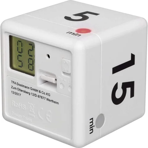 Vista 3 de TFA Dostmann Temporizador digital, cubo de tiempo, cronómetro, 2.4 x 2.4 x 2.4 in, blanco, L 60 x B 60 x H 2.362 in