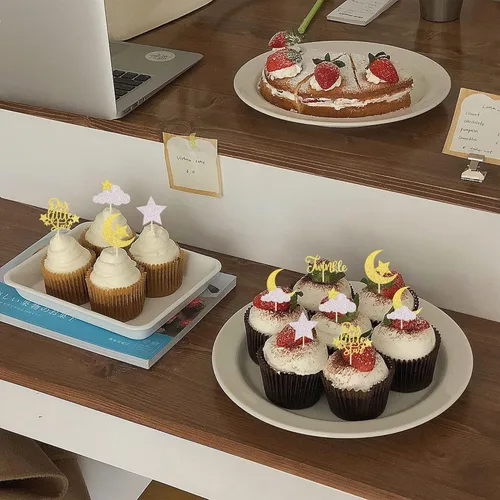 Vista 4 de Paquete de 24 adornos para cupcakes con purpurina de luna, nube, estrellas, estrellas, baby shower, niños, cumpleaños, boda, fiesta, decoración