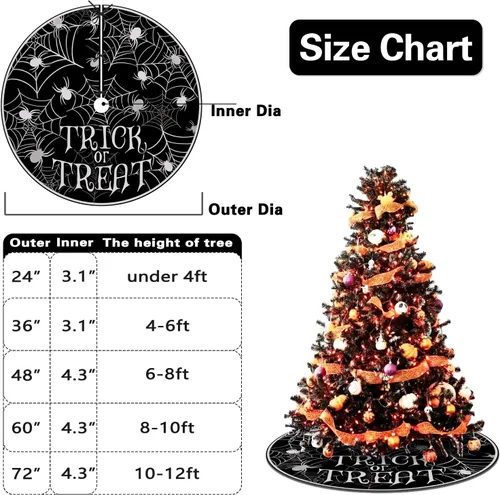 Vista 2 de Falda de árbol de Navidad de telaraña de Halloween, 36 pulgadas, con cordones, para truco o trato, falda de árbol negro, divertida fiesta
