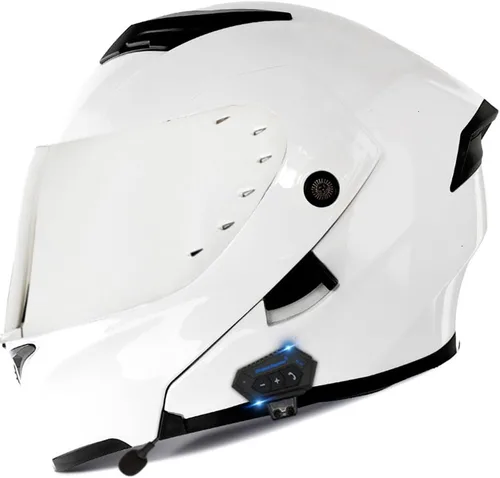 Vista 42 de Casco modular Bluetooth para motocicleta, aprobado por DOT, abatible, de cara completa, integrado, antivaho, doble visera, casco para motocicleta