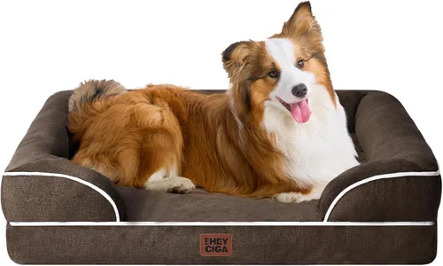Vista 64 de EHEYCIGA – Cama ortopédica impermeable para perros pequeños, de espuma viscoelástica tipo caja de huevos, con bordes elevados y base antideslizante