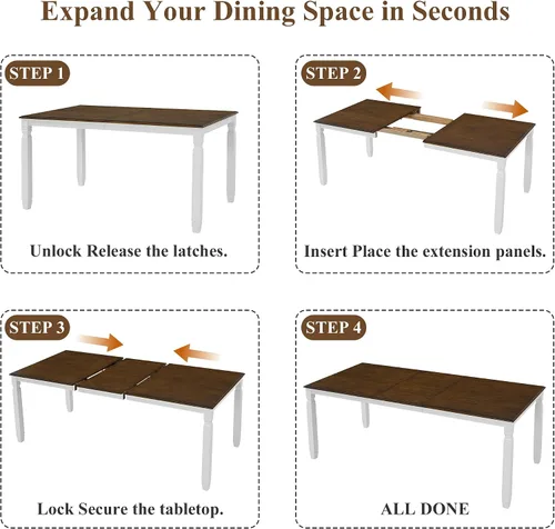 Vista 3 de JIVOIT Farmhouse Style 6-Piece Extendable Dining Table Set for 6 Gris-3