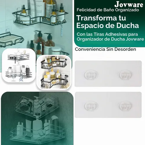 Vista 2 de Calcomanías adhesivas de repuesto para regadera, tiras de ventosa, gancho grande y fuerte para almacenamiento de baño, estantes transparentes