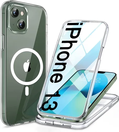 Vista 221 de Miracase - Funda magnética para iPhone 13 Pro Max de 6.7 pulgadas (compatible con MagSafe), transparente, completo, protector de pantalla de vidrio