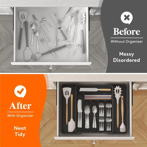 Vista 8 de Lifewit Organizador de Cajón para Cubiertos, Organizador Expandible de Utensilios para Cajones de Cocina, Bandeja Ajustable para Cubiertos y Menaje