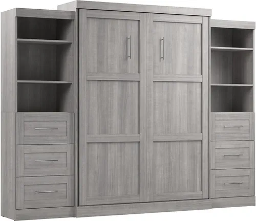 Vista 16 de Bestar Pur Queen Cama Murphy con gabinetes de almacenamiento de armario, marrón rústico de 115 pulgadas, arreglo para dormir que ahorra espacio