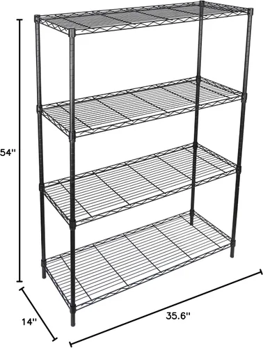 Vista 2 de ZENY Estantería de almacenamiento ajustable de 4 estantes, estante de alambre organizador de acero, estante de almacenamiento con patas niveladoras
