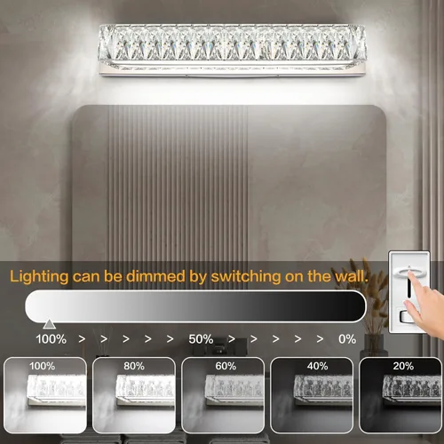 Vista 2 de Luces de tocador de cristal para baño, barra de luz LED de 18 W, accesorios de iluminación cromados modernos sobre espejo para baño de 22.8 pulgadas