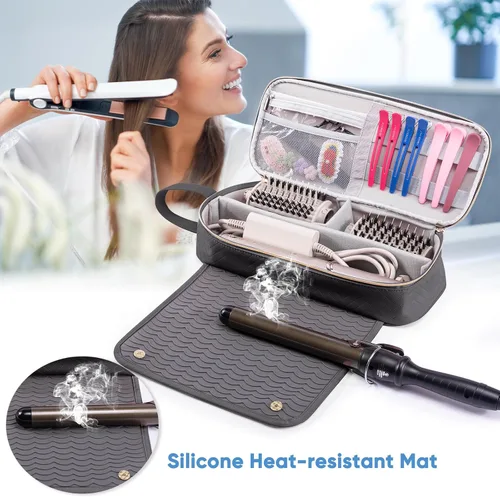 Vista 2 de Bolsa de viaje 2 en 1 para herramientas para el cabello con alfombrilla resistente al calor para Shark Flexstyle, planchas, alisadoras, rizadores