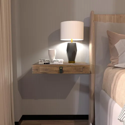 Vista 12 de Juego de 2 estantes flotantes con cajón, mesita de noche para dormitorio, baño o cocina, estante de pared de 16 pies con almacenamiento, color gris