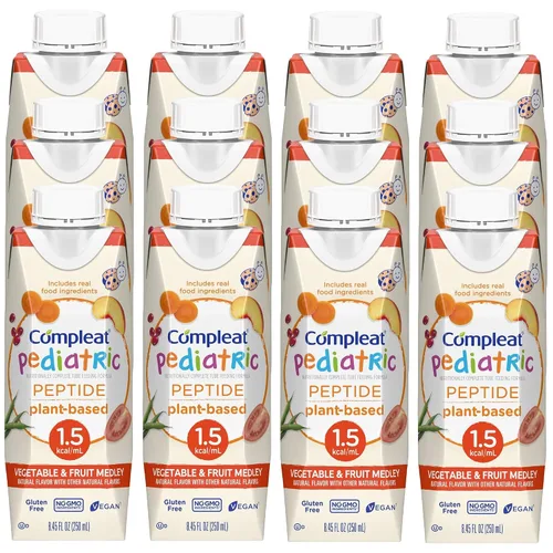 Vista 4 de Compleat Péptido pediátrico de 1.5 tubos de fórmula de alimentación, sin sabor, 8.45 onzas líquidas (paquete de 24) Sabor vegetal/fruta 8,45 oz