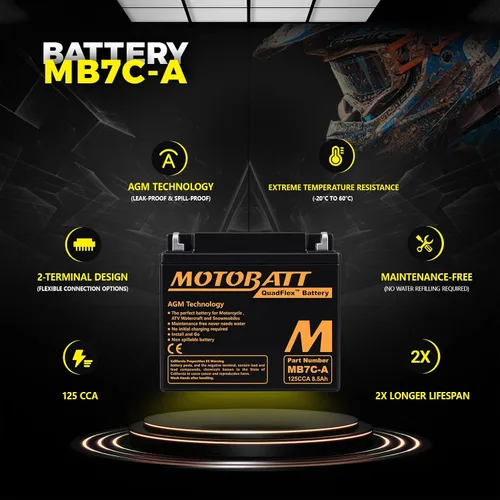 Vista 6 de Batería AGM MB7CA Motobatt 12V - Reemplaza Yuasa YB7C-A