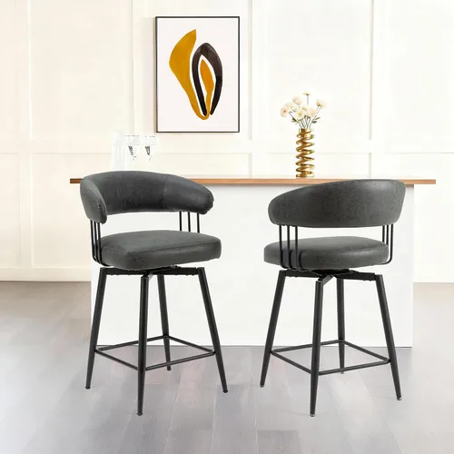 Vista 14 de Glitzhome Juego de 2 taburetes de bar giratorios de 31.5 pulgadas de altura de asiento, modernos taburetes de bar de tela verde cazador de mediados