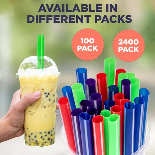 Vista 6 de Fit Meal Prep Paquete de 100 popotes desechables de plástico coloridos para batidos de 8 pulgadas, sin BPA, envueltas individualmente para batidos
