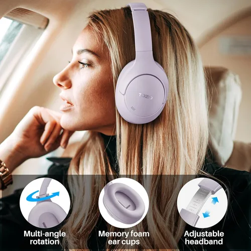 Vista 3 de TOZO HT2 - Auriculares híbridos con cancelación activa de ruido, auriculares Bluetooth inalámbricos sobre la oreja, auriculares inalámbricos E2