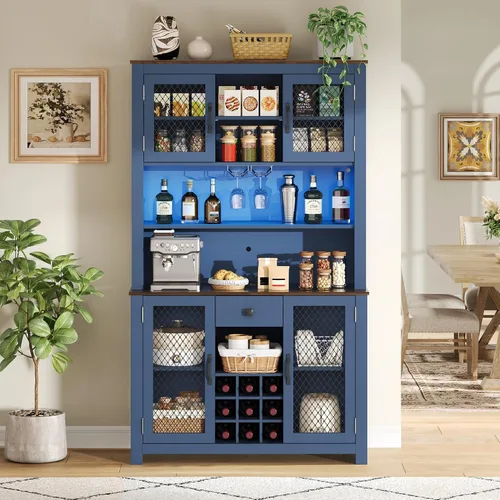 Vista 12 de 78.2" Tall Farmhouse Kitchen Pantry Cabinet with 8 Door Shelves, Storage Cabinet with 4 Adjustable Shelves, Hidden Drawer, Wine Rack, Versatile Ash