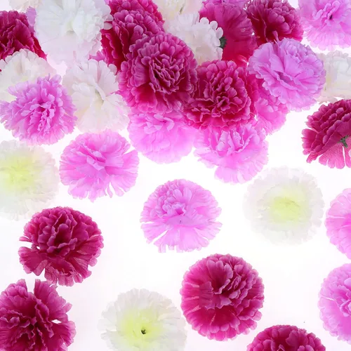 Vista 9 de Paquete de 120 claveles artificiales con tallos, cabezas de flores de caléndula artificiales, flor eterna, pompones artificiales de seda para fiesta