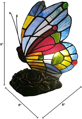 Vista 6 de Bieye L10042 Mariposa estilo Tiffany Lámpara de mesa con acento de vitral, luz nocturna para mesita de noche, dormitorio, sala de estar