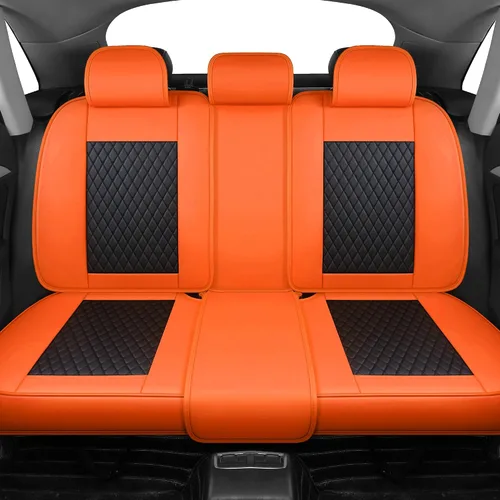 Vista 4 de LGOSG - Juego completo de fundas de cuero para asientos delanteros y traseros para sedán, SUV, 5 asientos, ajuste universal (negro naranja)
