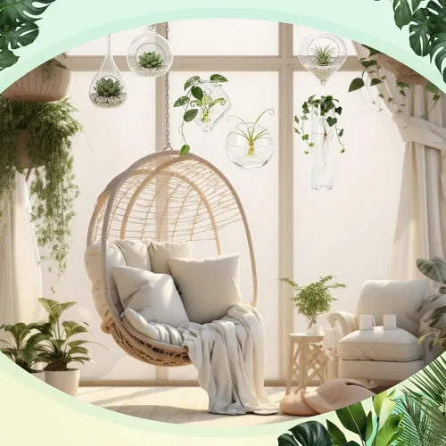 Vista 7 de Zopeal Paquete de 3 macetas colgantes de vidrio con soporte para helechos de aire para plantas de terrario, jarrón y 3 estaciones de propagación