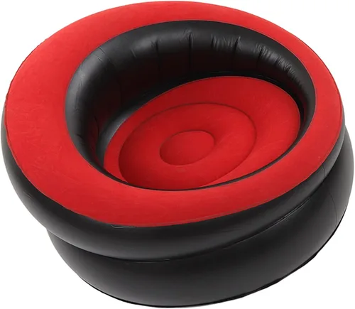 Vista 3 de Sofá inflable, sofá de aire flocado, sofá inflable, sofás, silla inflable para dormitorio, oficina, patio, balcón, campamento, viajes (rojo)