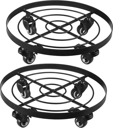 Vista 14 de Paquete de 3 posavasos de metal para plantas de 10.6 pulgadas, con ruedas, soporte rodante resistente para plantas con ruedas para interiores y Negro