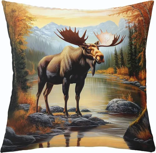 Vista 23 de Cartoon Bear Pillow Cover Cute Wild Animal Paw Print Cushion Cover for Kids Boys Girls Teens Jungle Pine Trees Silhouette Cabin Pillow Case for