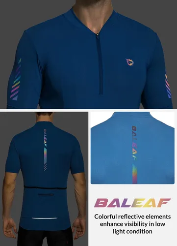 Vista 5 de BALEAF Camiseta de ciclismo para hombre, manga corta, media cremallera, para ciclismo de montaña, 4 bolsillos traseros UPF