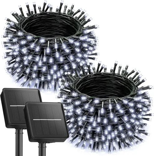 Vista 14 de Brightown Paquete de 2 luces solares de cadena para exterior, cada una de 46 pies, 120 luces LED, luces solares de cadena para exterior con 8 modos