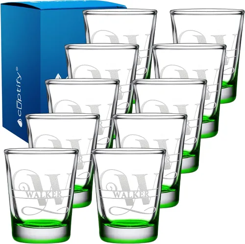 Vista 65 de Cuptify Inicial de cristal con monograma y nombre de 2 onzas, parte inferior negra grabada con texto personalizado para regalos, bodas, cumpleaños