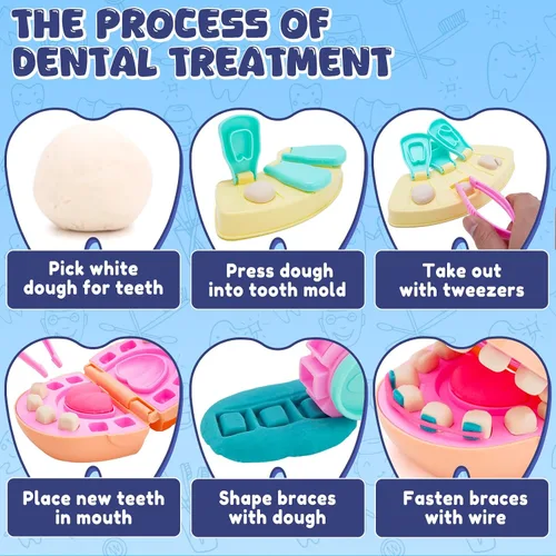 Vista 4 de Crelloci Juego de masa de color para dentista, kit de herramientas dentales con taladro y relleno, juguetes de juego de rol médico DIY para niños