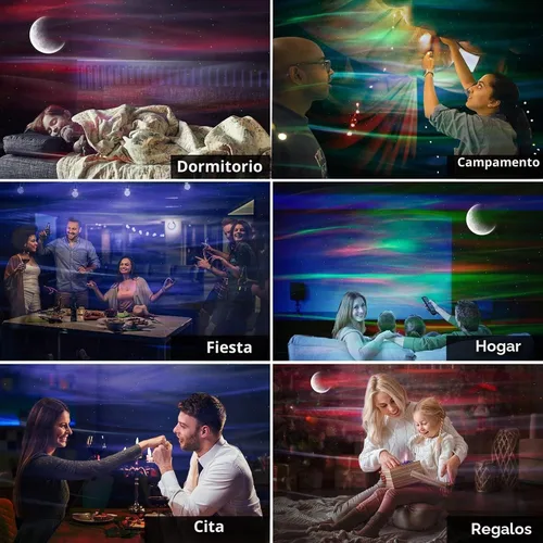 Vista 6 de Cadrim Proyector de estrellas con altavoz Bluetooth y control remoto, proyector de galaxia, luces del norte, proyector Aurora con estrella lunar