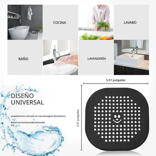 Vista 6 de Protector de silicona para cubrir drenaje de ducha, bañera, cocina, baño, recoge restos de cabello, paquete de 2, color negro