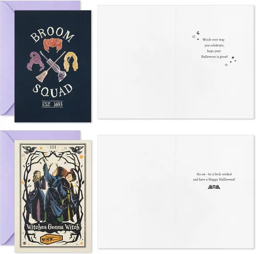 Vista 4 de Hallmark Hocus Pocus - Surtido de tarjetas de Halloween, Sanderson Sisters (16 tarjetas y sobres)