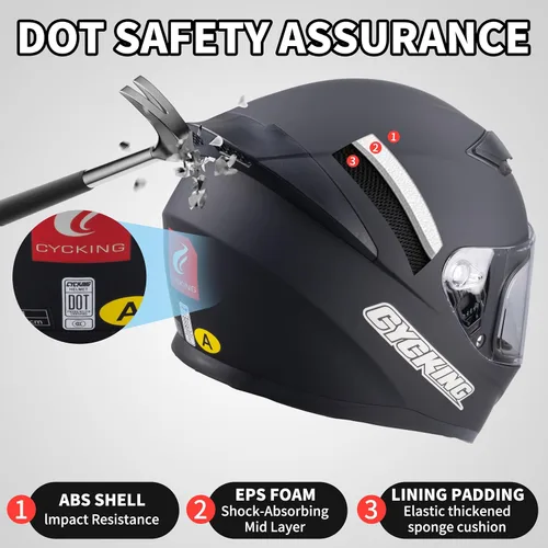 Vista 6 de Casco de motocicleta de cara completa, aprobado por DOT, casco de bicicleta de calle para adultos, hombres y mujeres, carcasa de ABS con visera