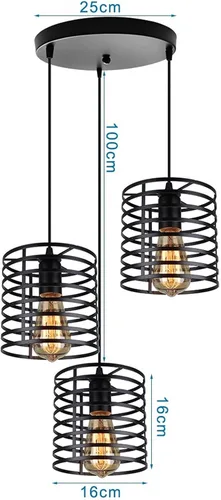 Vista 5 de Adjustable Height E27 Chandelier Light Fixture - Industrial Vintage Iron Pendant Lamp for Living Room, Kitchen Island, and Balcony(B1)