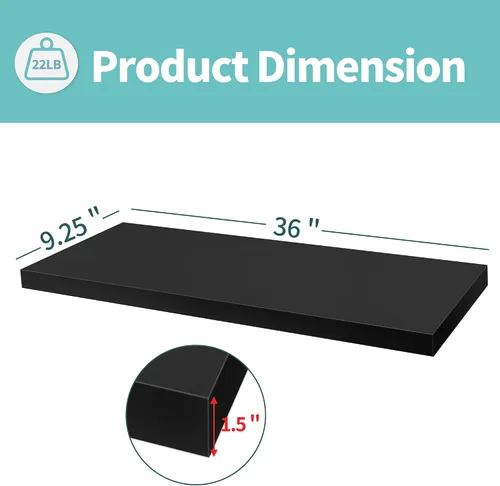 Vista 2 de LaVie Home Estantes flotantes, juego de 2 estantes de pared de 36 pulgadas, estante colgante con soportes invisibles, decoración de pared para baño