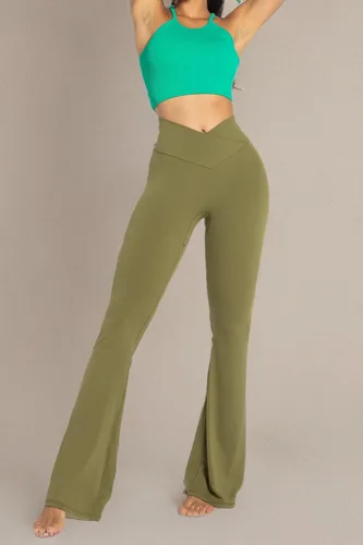 Vista 77 de Sunzel - Leggings acampanados para mujer, con control de abdomen, cintura cruzada y pierna ancha
