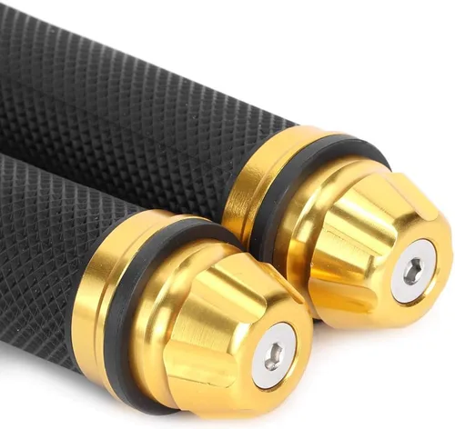 Vista 2 de Empuñaduras de manillar de motocicleta, empuñaduras de goma con extremo de aluminio, universales para barra de mango de 7/8 "(22 mm) (dorado)